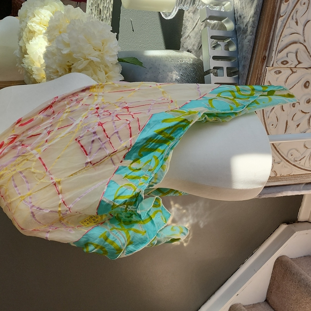 Vintage Christian Lacroix Paris Silk Scarf Sheer with Hearts